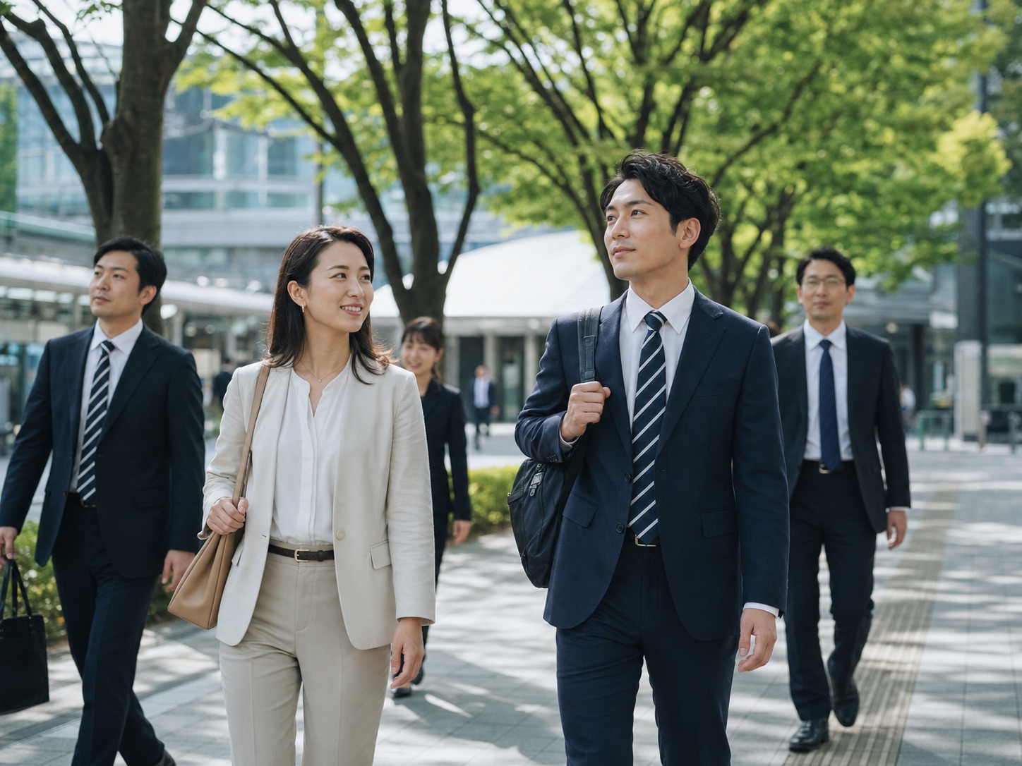 朝の街を出勤する人々