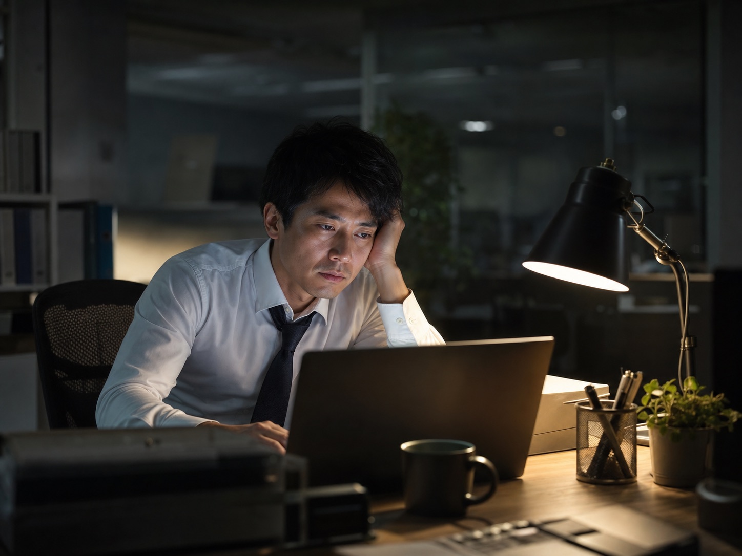 深夜まで働く会社員