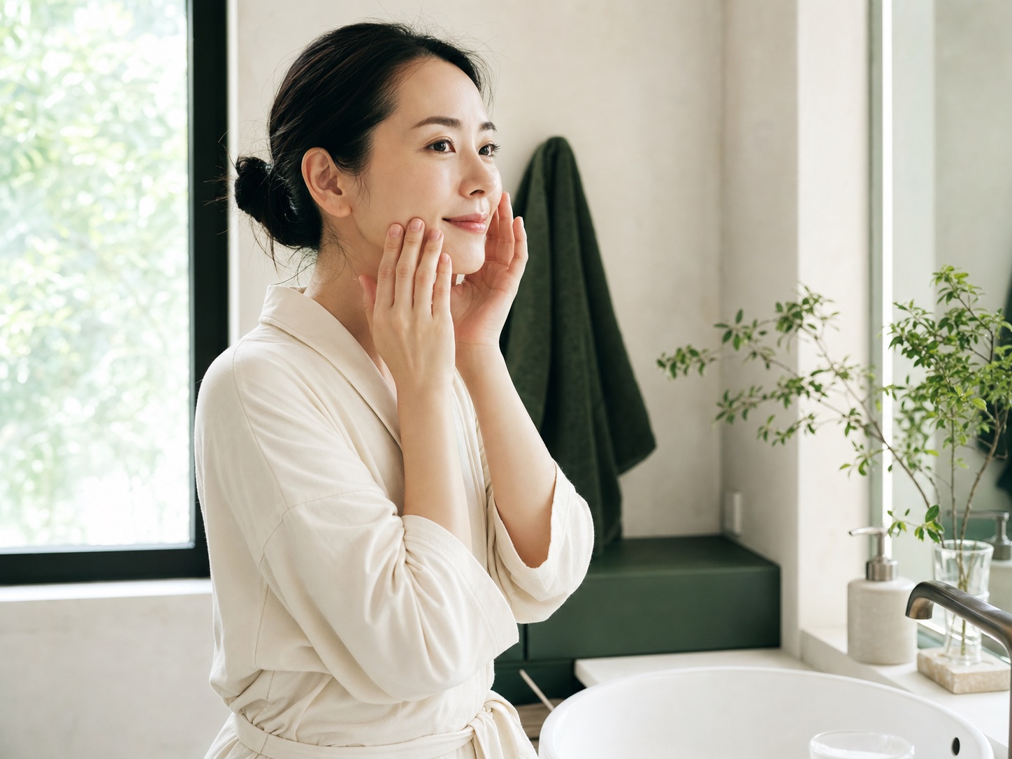 スキンケアをする女性
