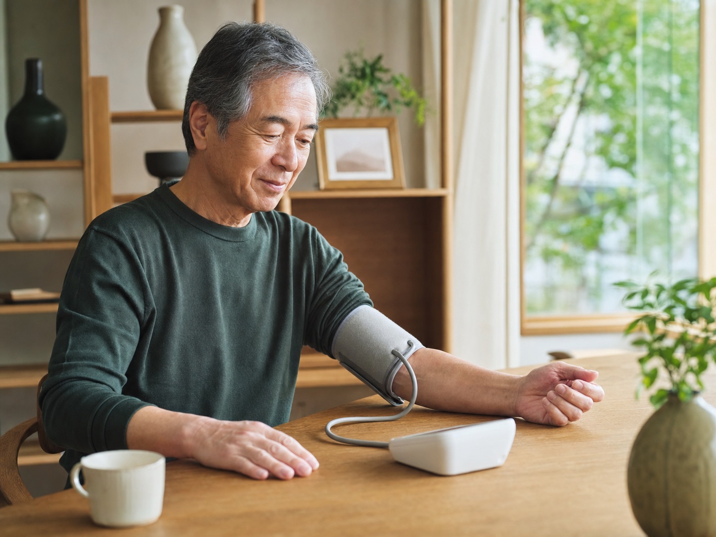 血圧を測定するシニア男性