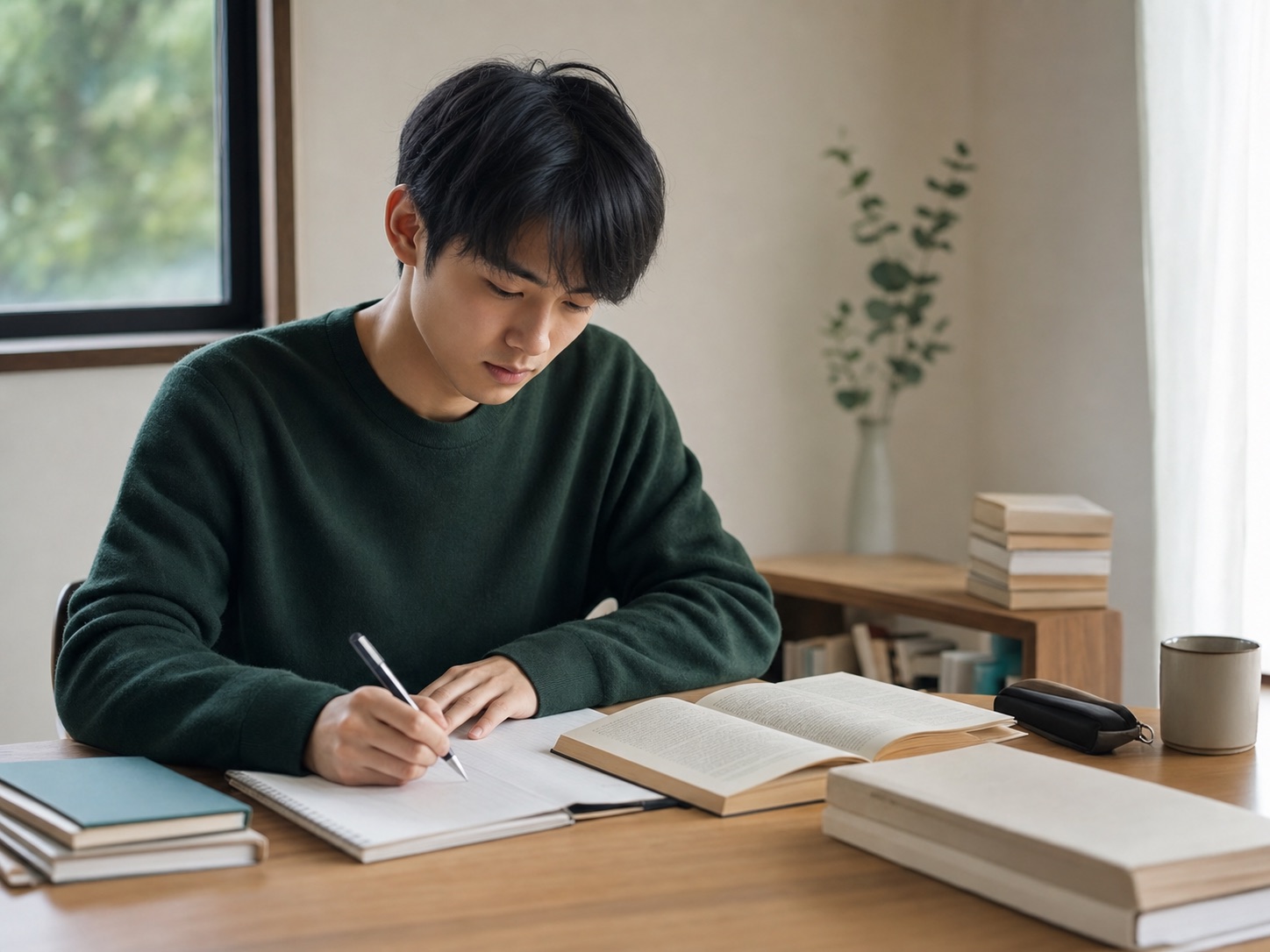 机で勉強する学生