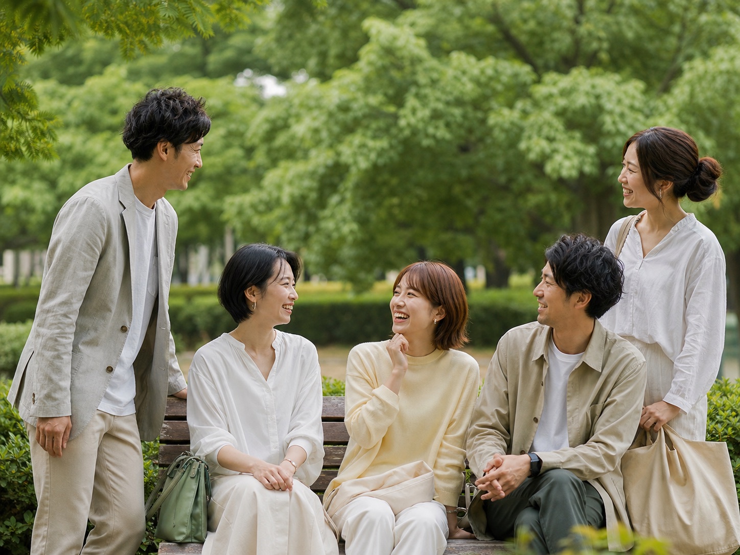 公園で談笑する友人たち