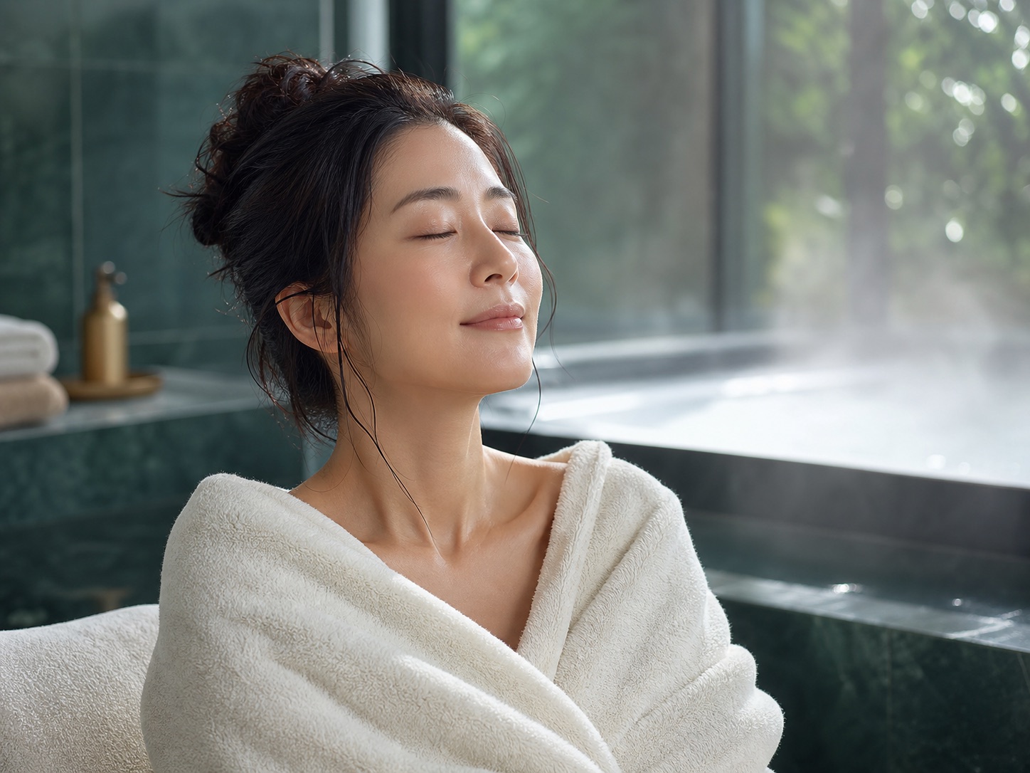 入浴でリラックスする女性